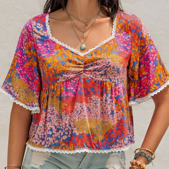 NWT Rusty Dusty Crop  Multicolored Print Top XL - Picture 1 of 8